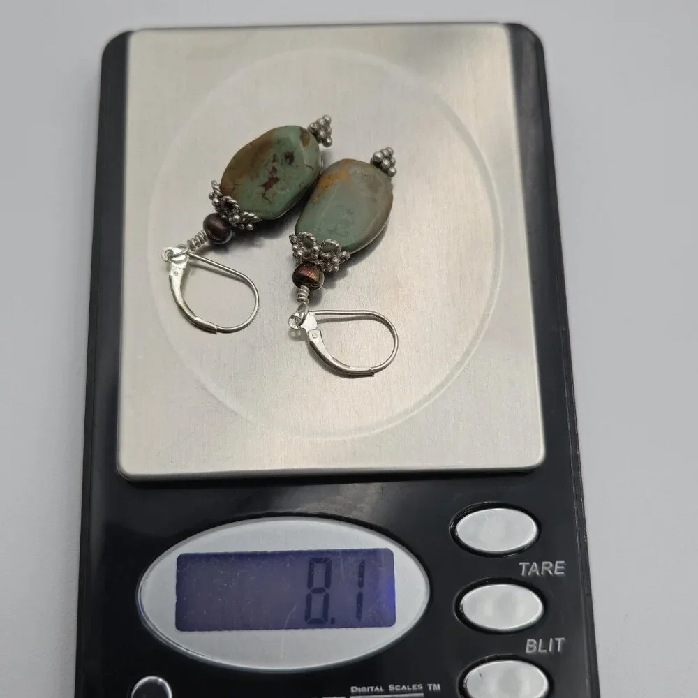 Sterling Silver Handmade Green Turquoise Earrings A3050